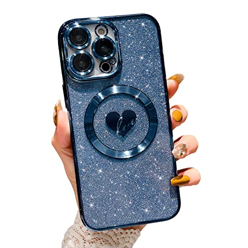 HYUEKOKO Kompatibel mit iPhone 15 Pro Max 6,7 Zoll Hülle mit Magsafe, Plating Herz Glitzer Magnetische Hülle für Frauen Mädchen TPU Kameraschutz Back Cover für iPhone 15 Pro Max Dunkelblau HYUEKOKO Kompatibel mit iPhone 15 Pro Max 6,7 Zoll Hülle mit Magsafe, Plating Herz Glitzer Magnetische Hülle für Frauen Mädchen TPU Kameraschutz Back Cover für iPhone 15 Pro Max Dunkelblau von HYUEKOKO