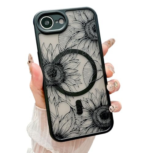HYUEKOKO Schutzhülle für iPhone 16e mit magnetischem mattem Blumenmuster, niedlich, kratzfest, durchscheinend, für Damen und Mädchen, 15,5 cm (6,1 Zoll), Sonnenblume von HYUEKOKO