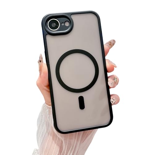 HYUEKOKO Schutzhülle für iPhone 16e mit magnetischem mattem Muster, niedlich, kratzfest, durchscheinend, für iPhone 16e, Frauen und Mädchen, 15,5 cm, Schwarz von HYUEKOKO