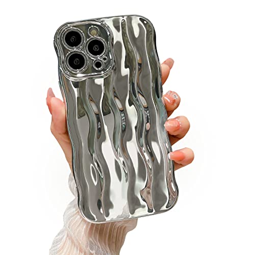 HYUEKOKO Wasser Ripple Muster Hülle für iPhone 15 Pro Weiche TPU Stoßfest Kamera Schutz Back Cover für Frauen Mädchen Curly Wave Frame Handyhülle für iPhone 15 Pro 6,1 Zoll Silber von HYUEKOKO