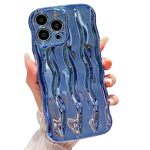 HYUEKOKO Wasser Ripple Muster Hülle für iPhone 15 Pro Weiche TPU Stoßfest Kamera Schutz Back Cover für Frauen Mädchen Lockige Wellenrahmen Handyhülle für iPhone 15 Pro 6,1 Zoll Hellblau von HYUEKOKO