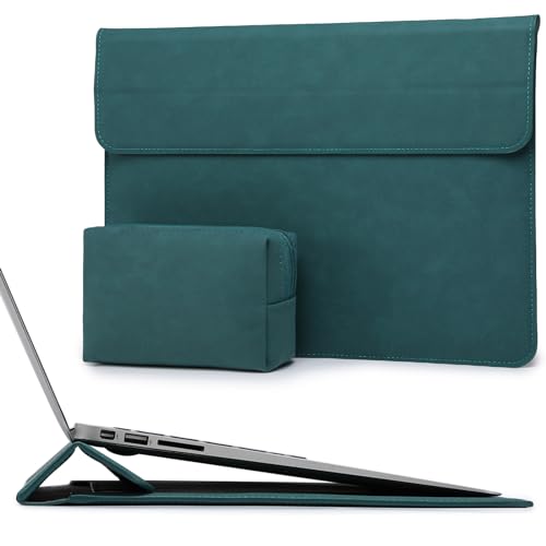 HYZUO 13,3-14 Zoll Laptop Hülle Laptophülle mit Standfunktion für MacBook Pro 14 M3/M2/M1 Pro/Max A2992 A2918 2024-2021, 13,5 Surface Laptop 6-1, MacBook Air 13, mit Kleine Tasche, Dunkelgrün von HYZUO