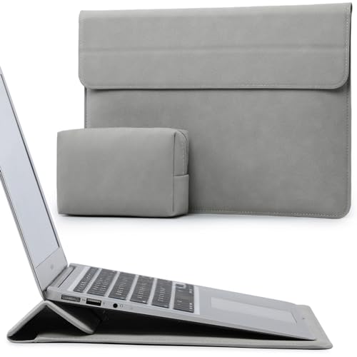 HYZUO 13,3-14 Zoll Laptop Hülle Laptophülle mit Standfunktion für MacBook Pro 14 M3/M2/M1 Pro/Max A2992 A2918 A2779 2024-2021, 13,5 Surface Laptop 6-1, MacBook Air 13, mit Kleine Tasche, Hellgrau von HYZUO