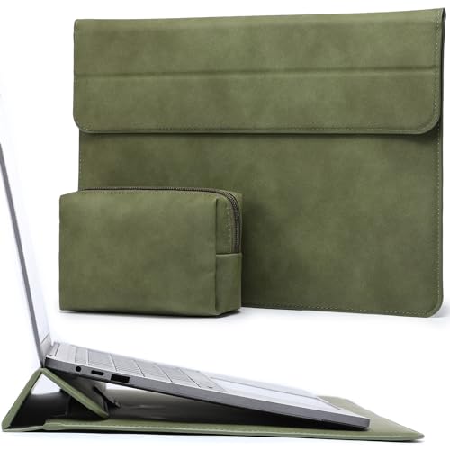 HYZUO 13,3-14 Zoll Laptop Hülle Laptophülle mit Standfunktion für MacBook Pro 14 M3/M2/M1 Pro/Max A2992 A2918 A2779 2024-2021, 13,5 Surface Laptop 6-1, MacBook Air 13, mit Kleine Tasche, Olivgrün von HYZUO