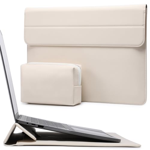HYZUO 13 Zoll Laptop Hülle Laptophülle mit Standfunktion für MacBook Air 13 M3/M2/M1 A3113 A2681 2024-2018, MacBook Pro 13 M2/M1 A2686 2024-2016, Surface Pro 10/9/8/7/X, mit Kleine Tasche, Beige von HYZUO
