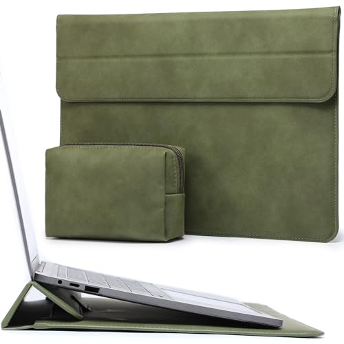 HYZUO 13 Zoll Laptop Hülle Laptophülle mit Standfunktion für MacBook Air 13 M3/M2/M1 A3113 A2681 2024-2018, MacBook Pro 13 M2/M1 A2686 2024-2016, Surface Pro 10/9/8/X, mit Kleine Tasche, Olivgrün von HYZUO