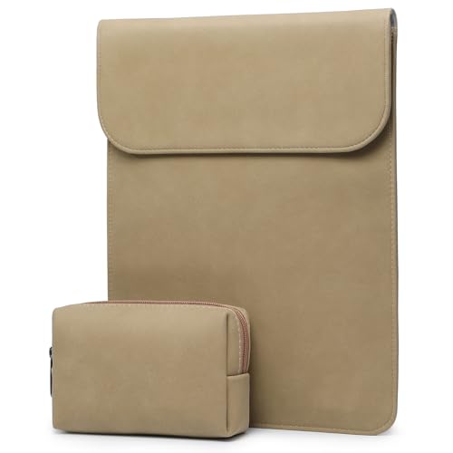 HYZUO 15-16 Zoll Laptop Hülle Tasche Laptophülle für MacBook Pro 16 M4/M3/M2/M1 A3403 A3186 A2991 2025-2019, XPS 15, MacBook Pro 15 2015-2012 A1398, Kunstlederhülle mit Tragetasche, Khaki von HYZUO