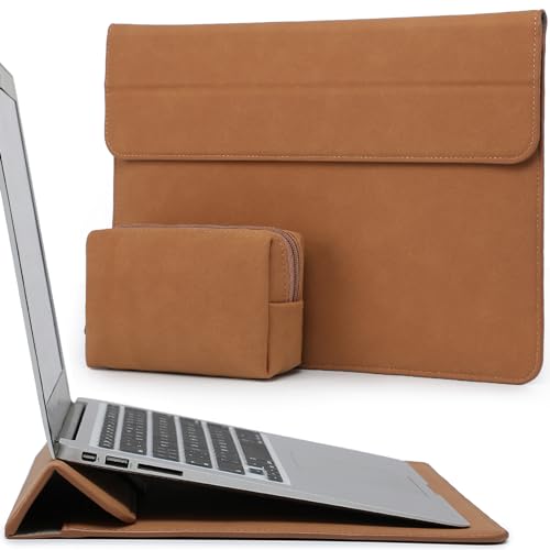 HYZUO 15 Zoll Laptop-Hülle mit Ständer für MacBook Air 15 M4 A3241 M3 A3114 M2 A2941 2025-2023, 15“ Surface Laptop 7/6/5/4, MacBook Pro 15 A1990 A1707 2019-2016, mit Kleine Tasche, Braun von HYZUO