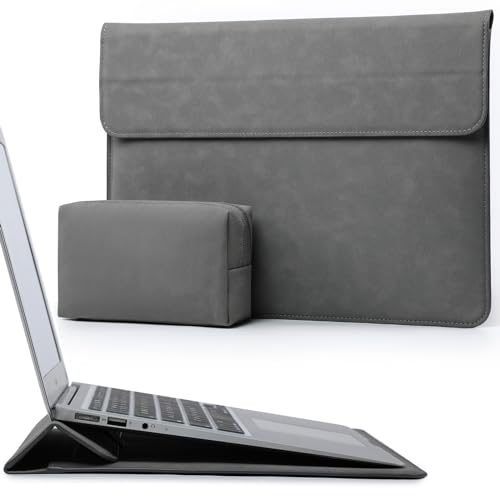 HYZUO 15 Zoll Laptop-Hülle mit Ständer für MacBook Air 15 M4 A3241 M3 A3114 M2 A2941 2025-2023, 15“ Surface Laptop 7/6/5/4, MacBook Pro 15 A1990 A1707 2019-2016, mit Kleine Tasche, Dunkelgrau von HYZUO
