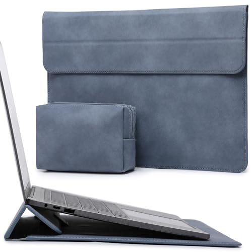 HYZUO 15 Zoll Laptop-Hülle mit Ständer für MacBook Air 15 M4 A3241 M3 A3114 M2 A2941 2025-2023, 15" Surface Laptop 7/6/5/4, MacBook Pro 15 A1990 A1707 2019-2016, mit Kleine Tasche, Haze Blau von HYZUO