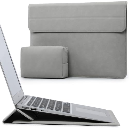 HYZUO 15 Zoll Laptop-Hülle mit Ständer für MacBook Air 15 M4 A3241 M3 A3114 M2 A2941 2025-2023, 15“ Surface Laptop 7/6/5/4, MacBook Pro 15 A1990 A1707 2019-2016, mit Kleine Tasche, Hellgrau von HYZUO