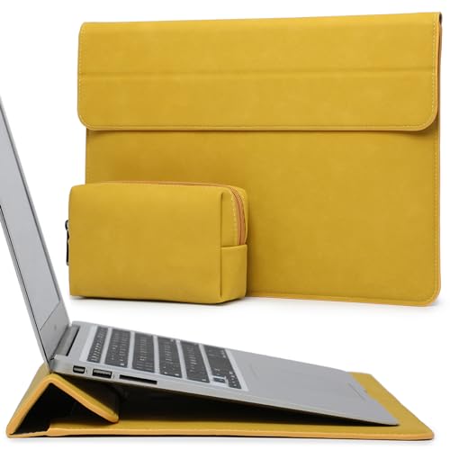 HYZUO 15 Zoll Laptop Hülle Laptophülle mit Stand-Funktion für MacBook Air 15 M3 A3114 M2 A2941 2024 2023, 15-Zoll Surface Laptop 6/5/4/3, MacBook Pro 15 2019-2016, mit Kleine Tasche, Olivgelb von HYZUO