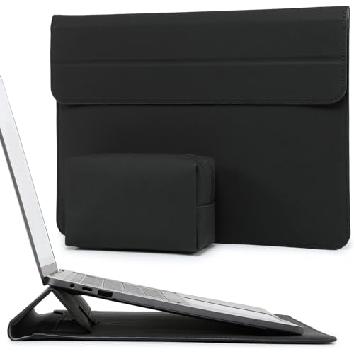 HYZUO 15 Zoll Laptop-Hülle mit Ständer für MacBook Air 15 M4 A3241 M3 A3114 M2 A2941 2025-2023, 15“ Surface Laptop 7/6/5/4, MacBook Pro 15 A1990 A1707 2019-2016, mit Kleine Tasche, Schwarz von HYZUO