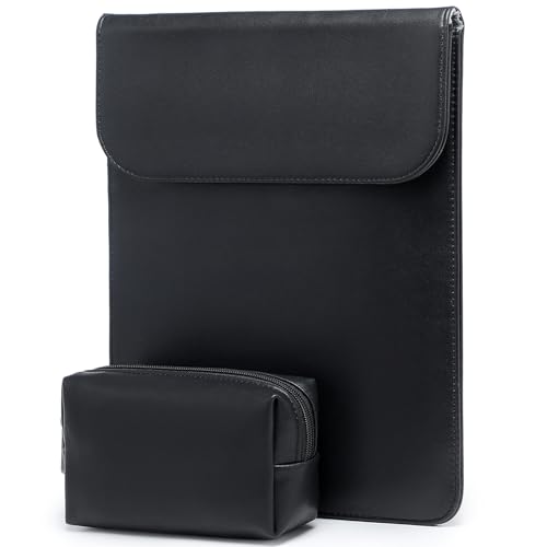 HYZUO 15 Zoll Laptop Sleeve Tasche für MacBook Air 15 M4 A3241 M3 M2 2025-2023, 15" Surface Laptop 7/6/5/4/3, MacBook Pro 15 2019-2016, Kunstlederhülle mit Tragetasche, Schwarz von HYZUO