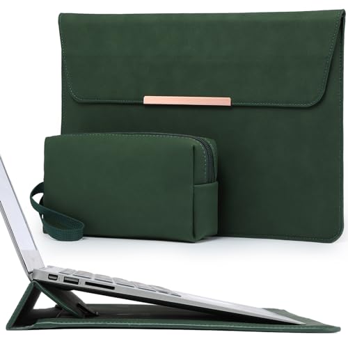 HYZUO 15 Zoll Laptop Hülle Tasche mit Standfunktion für MacBook Air 15 M3 A3114 M2 A2941 2023 2024, MacBook Pro 15 2019-2016, 15" Surface Laptop 6/5/4/3, mit Zubehörtasche, Mitternachtsgrün(Smiley) von HYZUO