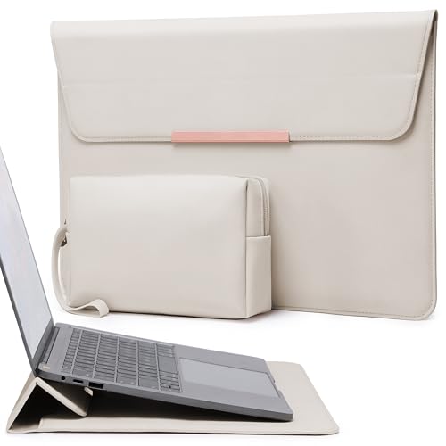 HYZUO 15 Zoll Laptop Hülle Tasche mit Standfunktion für MacBook Air 15 M3 A3114 M2 A2941 2023 2024, MacBook Pro 15 2019-2016, 15-Zoll Surface Laptop 6/5/4/3, mit Zubehörtasche, Beige(Smiley) von HYZUO