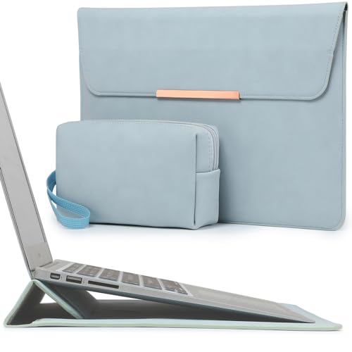 HYZUO 15 Zoll Laptop Hülle Tasche mit Standfunktion für MacBook Air 15 M4 A3241 M3 A3114 M2 A2941 2025-2023 MacBook Pro 15 2019-2016 15" Surface Laptop 7/6/5/4/3, mit Zubehörtasche, Blass Blau(Smiley) von HYZUO