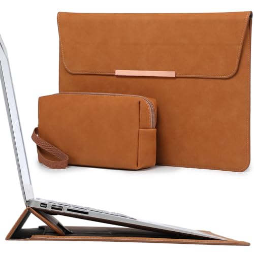 HYZUO 15 Zoll Laptop Hülle Tasche mit Standfunktion für MacBook Air 15 M4 A3241 M3 A3114 M2 A2941 2025-2023, MacBook Pro 15 2019-2016, 15" Surface Laptop 7/6/5/4/3, mit Zubehörtasche, Braun(Smiley) von HYZUO