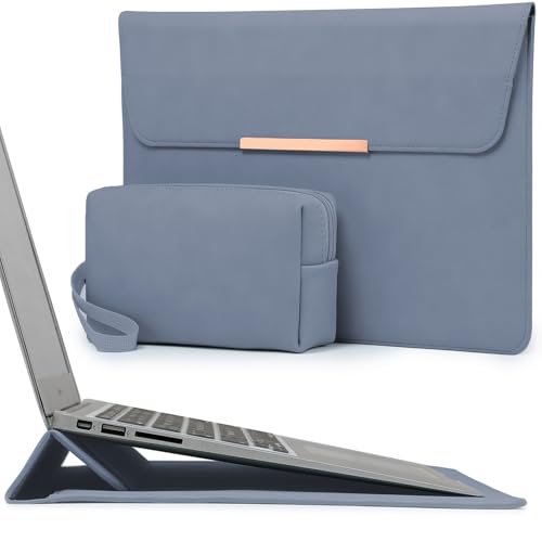 HYZUO 15 Zoll Laptop Hülle Tasche mit Standfunktion für MacBook Air 15 M4 A3241 M3 A3114 M2 A2941 2025-2023 MacBook Pro 15 2019-2016 15" Surface Laptop 7/6/5/4/3, mit Zubehörtasche, Haze Blau(Smiley) von HYZUO