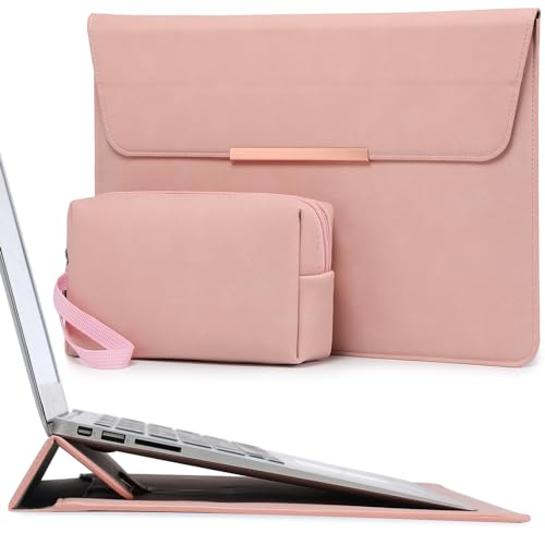 HYZUO 15 Zoll Laptop Hülle Tasche mit Standfunktion für MacBook Air 15 M3 A3114 M2 A2941 2023 2024, MacBook Pro 15 2019-2016, 15-Zoll Surface Laptop 6/5/4/3, mit Zubehörtasche, Rosa(Smiley) von HYZUO