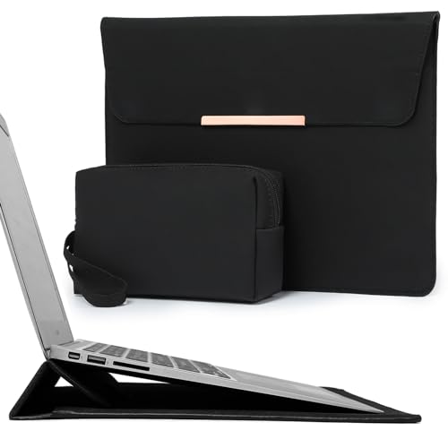 HYZUO 15 Zoll Laptop Hülle Tasche mit Standfunktion für MacBook Air 15 M3 A3114 M2 A2941 2023 2024, MacBook Pro 15 2019-2016, 15-Zoll Surface Laptop 6/5/4/3, mit Zubehörtasche, Schwarz(Smiley) von HYZUO