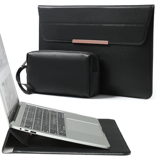 HYZUO 15 Zoll Laptop Hülle Tasche mit Standfunktion für MacBook Air 15 M3 A3114 M2 A2941 2023 2024, MacBook Pro 15 2019-2016, 15-Zoll Surface Laptop 6/5/4/3, mit Zubehörtasche, Schwarz(Smiley) von HYZUO