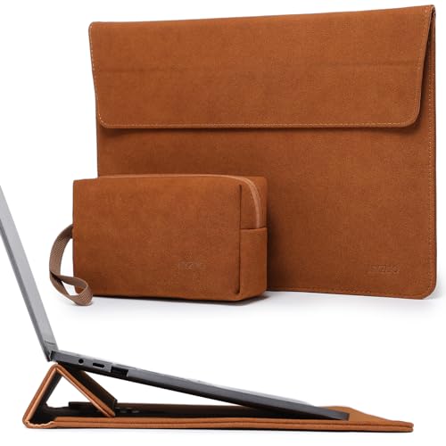HYZUO 15 Zoll Laptop Hülle Tasche mit Verstellbarem Ständer Kompatibel mit MacBook Air 15 M2 A2941 2024 2023, MacBook Pro 15 A1990 A1707 2019-2016, 15 Surface Laptop 5/4/3, mit Zubehörtasche, Braun von HYZUO