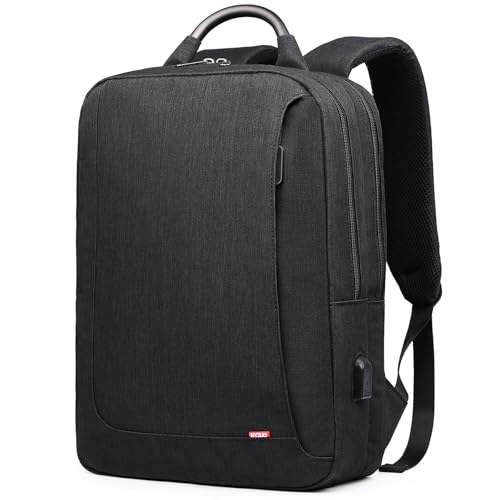 HYZUO 15.6 Zoll Laptop Rucksack mit USB Ladeanschluss Slim Backpack Schulrucksack mit Laptopfach Wasserdicht Business Daypack Notebook Tasche für 15-16 Zoll Laptop Herren Damen, Schwarz von HYZUO