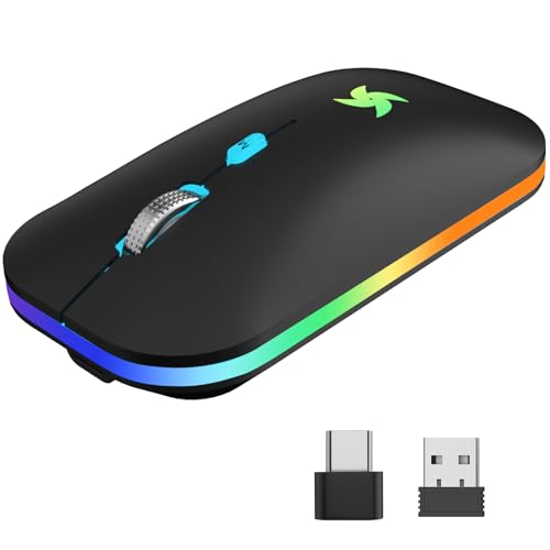 Maus Kabellos, Funkmaus, Maus Bluetooth, 2.4 GHz-Usb Maus, Wireless Mouse, Wiederaufladbar, RGB Maus, 1000-1600 DPI Verstellbar, Für Laptop, Computer, PC, Mac, iOS, Android, iPad, Windows (Schwarz) von HZD