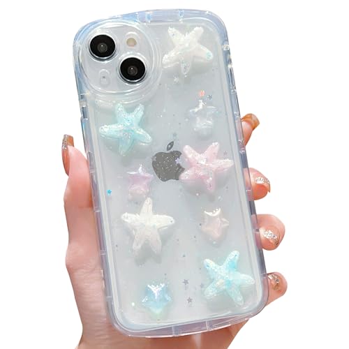 HZLFCZL Kompatibel mit iPhone 13 Hülle,Süße Cartoon Glitzer 3D Color Starfish Stars Clear Muster Design handyhülle mädchen Aesthetic Kawaii transparent Sparkly Phone Case for iPhone 13-Starfish von HZLFCZL