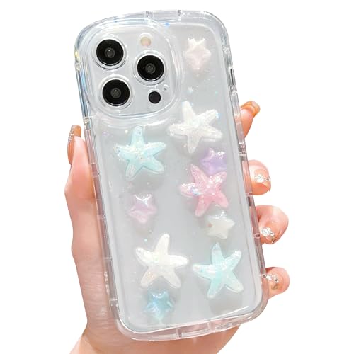 HZLFCZL Kompatibel mit iPhone 15 Pro Max Hülle,Süße Cartoon Glitzer 3D Color Starfish Stars Clear Muster Design handyhülle mädchen Aesthetic Kawaii transparent Sparkly Phone Case 15 Pro Max-Starfish von HZLFCZL