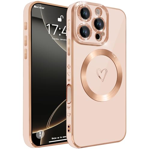 HZLFCZL Magnetisch Handyhülle für iPhone 16 Pro Max Hülle mit Magsafe, Komplettschutz Herz Luxuriös Galvanisierte Design Schutzhüllen Weich TPU Stoßfest Phone Case für iPhone 16 Pro Max-Rosa HZLFCZL Magnetisch Handyhülle für iPhone 16 Pro Max Hülle mit Magsafe, Komplettschutz Herz Luxuriös Galvanisierte Design Schutzhüllen Weich TPU Stoßfest Phone Case für iPhone 16 Pro Max-Rosa von HZLFCZL