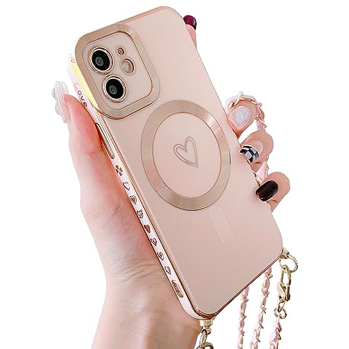 HZLFCZL Magnetisch Handykette für iPhone 11 Hülle Kompatibel mit Magsafe Kameraschutz Herz Design Abnehmbar Kordel zum Umhängen Handyhülle Galvanisierte Weich TPU Kameraschutz-Rosa HZLFCZL Magnetisch Handykette für iPhone 11 Hülle Kompatibel mit Magsafe Kameraschutz Herz Design Abnehmbar Kordel zum Umhängen Handyhülle Galvanisierte Weich TPU Kameraschutz-Rosa von HZLFCZL
