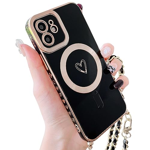 HZLFCZL Magnetisch Handykette für iPhone 11 Hülle Kompatibel mit Magsafe Kameraschutz Herz Design Abnehmbar Kordel zum Umhängen Handyhülle Galvanisierte Weich TPU Kameraschutz-Schwarz HZLFCZL Magnetisch Handykette für iPhone 11 Hülle Kompatibel mit Magsafe Kameraschutz Herz Design Abnehmbar Kordel zum Umhängen Handyhülle Galvanisierte Weich TPU Kameraschutz-Schwarz von HZLFCZL