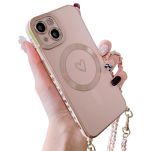 HZLFCZL Magnetisch Handykette für iPhone 14 Hülle Kompatibel mit Magsafe Kameraschutz Herz Design Abnehmbar Kordel zum Umhängen Handyhülle Galvanisierte Weich TPU Kameraschutz-Rosa HZLFCZL Magnetisch Handykette für iPhone 14 Hülle Kompatibel mit Magsafe Kameraschutz Herz Design Abnehmbar Kordel zum Umhängen Handyhülle Galvanisierte Weich TPU Kameraschutz-Rosa von HZLFCZL