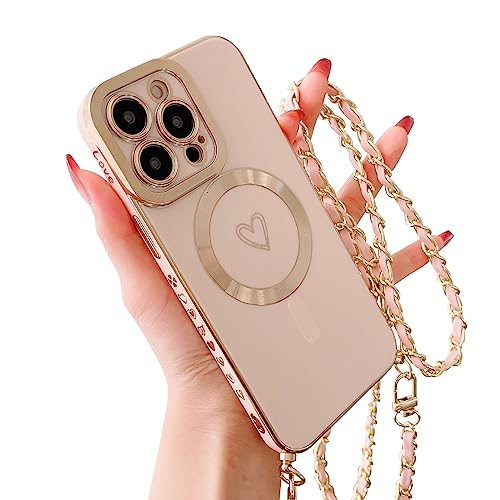 HZLFCZL Magnetisch Handykette für iPhone 14 Pro Hülle Kompatibel mit Magsafe Kameraschutz Herz Design Abnehmbar Kordel zum Umhängen Handyhülle Galvanisierte Weich TPU Kameraschutz-Rosa HZLFCZL Magnetisch Handykette für iPhone 14 Pro Hülle Kompatibel mit Magsafe Kameraschutz Herz Design Abnehmbar Kordel zum Umhängen Handyhülle Galvanisierte Weich TPU Kameraschutz-Rosa von HZLFCZL