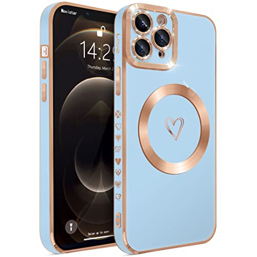 HZLFCZL Magnetisch iPhone 11 Pro Max Hülle Kompatibel mit Magsafe Süße Herz Mädchen Handyhülle Luxuriös Galvanisierte Weich TPU Stoßfest Dünn Kameraschutz Phone Case für iPhone 11 Pro Max-Blau von HZLFCZL