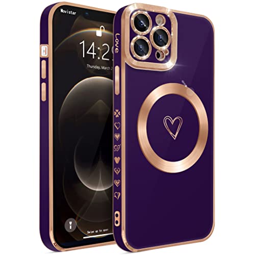 HZLFCZL Magnetisch iPhone 12 Pro Hülle Kompatibel mit Magsafe Herz Mädchen Handyhülle Luxuriös Galvanisierte Weich TPU Kameraschutz Stoßfest Dünn Schutzhülle Phone Case für iPhone 12 Pro-Dunkellila HZLFCZL Magnetisch iPhone 12 Pro Hülle Kompatibel mit Magsafe Herz Mädchen Handyhülle Luxuriös Galvanisierte Weich TPU Kameraschutz Stoßfest Dünn Schutzhülle Phone Case für iPhone 12 Pro-Dunkellila von HZLFCZL