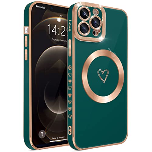 HZLFCZL Magnetisch iPhone 12 Pro Hülle Kompatibel mit Magsafe Herz Mädchen Handyhülle Luxuriös Galvanisierte Weich TPU Kameraschutz Stoßfest Dünn Schutzhülle Phone Case für iPhone 12 Pro-Dunkelgrün HZLFCZL Magnetisch iPhone 12 Pro Hülle Kompatibel mit Magsafe Herz Mädchen Handyhülle Luxuriös Galvanisierte Weich TPU Kameraschutz Stoßfest Dünn Schutzhülle Phone Case für iPhone 12 Pro-Dunkelgrün von HZLFCZL