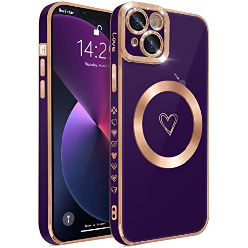 HZLFCZL Magnetisch iPhone 13 Hülle Kompatibel mit Magsafe Süße Herz Mädchen Handyhülle Luxuriös Galvanisierte Weich TPU Kameraschutz Stoßfest Dünn Schutzhülle Phone Case für iPhone 13-Dunkellila HZLFCZL Magnetisch iPhone 13 Hülle Kompatibel mit Magsafe Süße Herz Mädchen Handyhülle Luxuriös Galvanisierte Weich TPU Kameraschutz Stoßfest Dünn Schutzhülle Phone Case für iPhone 13-Dunkellila von HZLFCZL