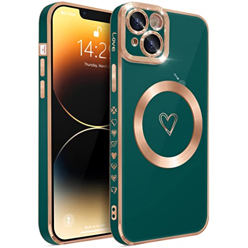 HZLFCZL Magnetisch iPhone 14 Plus Hülle Kompatibel mit Magsafe Herz Mädchen Handyhülle Luxuriös Galvanisierte Weich TPU Kameraschutz Stoßfest Dünn Schutzhülle Phone Case für iPhone 14 Plus-Dunkelgrün HZLFCZL Magnetisch iPhone 14 Plus Hülle Kompatibel mit Magsafe Herz Mädchen Handyhülle Luxuriös Galvanisierte Weich TPU Kameraschutz Stoßfest Dünn Schutzhülle Phone Case für iPhone 14 Plus-Dunkelgrün von HZLFCZL