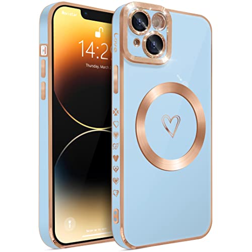 HZLFCZL Magnetisch iPhone 14 Plus Hülle Kompatibel mit Magsafe Herz Mädchen Handyhülle Luxuriös Galvanisierte Weich TPU Kameraschutz Stoßfest Dünn Schutzhülle Phone Case für iPhone 14 Plus-Blau HZLFCZL Magnetisch iPhone 14 Plus Hülle Kompatibel mit Magsafe Herz Mädchen Handyhülle Luxuriös Galvanisierte Weich TPU Kameraschutz Stoßfest Dünn Schutzhülle Phone Case für iPhone 14 Plus-Blau von HZLFCZL