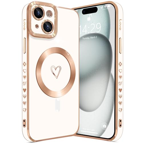 HZLFCZL Magnetisch iPhone 15 Plus Hülle Kompatibel mit Magsafe Süße Herz Mädchen Handyhülle Luxuriös Galvanisierte Weich TPU Kameraschutz Stoßfest Dünn Schutzhülle Phone Case für iPhone 15 Plus-White HZLFCZL Magnetisch iPhone 15 Plus Hülle Kompatibel mit Magsafe Süße Herz Mädchen Handyhülle Luxuriös Galvanisierte Weich TPU Kameraschutz Stoßfest Dünn Schutzhülle Phone Case für iPhone 15 Plus-White von HZLFCZL