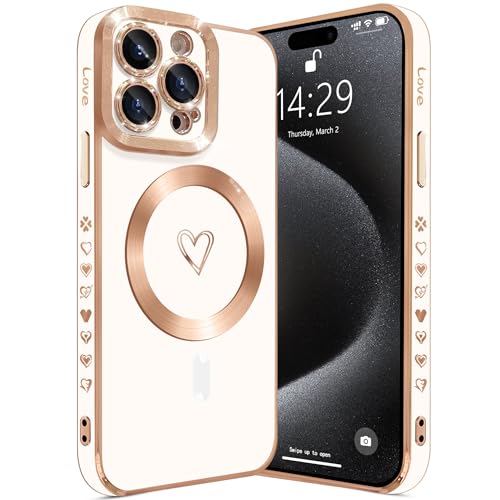 HZLFCZL Magnetisch iPhone 15 Pro Max Hülle Kompatibel mit Magsafe Süße Herz Mädchen Handyhülle Luxuriös Galvanisierte Weich TPU Stoßfest Dünn Kameraschutz Phone Case für iPhone 15 Pro Max-Weiß HZLFCZL Magnetisch iPhone 15 Pro Max Hülle Kompatibel mit Magsafe Süße Herz Mädchen Handyhülle Luxuriös Galvanisierte Weich TPU Stoßfest Dünn Kameraschutz Phone Case für iPhone 15 Pro Max-Weiß von HZLFCZL