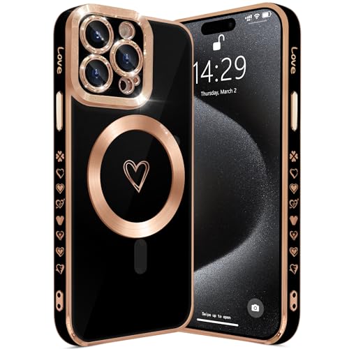 HZLFCZL Magnetisch iPhone 15 Pro Max Hülle Kompatibel mit Magsafe Süße Herz Mädchen Handyhülle Luxuriös Galvanisierte Weich TPU Stoßfest Dünn Kameraschutz Phone Case für iPhone 15 Pro Max-Schwarz HZLFCZL Magnetisch iPhone 15 Pro Max Hülle Kompatibel mit Magsafe Süße Herz Mädchen Handyhülle Luxuriös Galvanisierte Weich TPU Stoßfest Dünn Kameraschutz Phone Case für iPhone 15 Pro Max-Schwarz von HZLFCZL