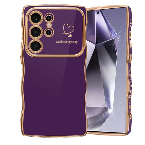 HZLFCZL Kompatibel mit Samsung Galaxy S24 Ultra 5G Hülle,Cute Heart Mobile Phone Case Waves Curly Mädchen Weich TPU Kameraschutz Mädchen Handyhülle Phone Case für Samsung S24 Ultra-DunkeViolett HZLFCZL Kompatibel mit Samsung Galaxy S24 Ultra 5G Hülle,Cute Heart Mobile Phone Case Waves Curly Mädchen Weich TPU Kameraschutz Mädchen Handyhülle Phone Case für Samsung S24 Ultra-DunkeViolett von HZLFCZL