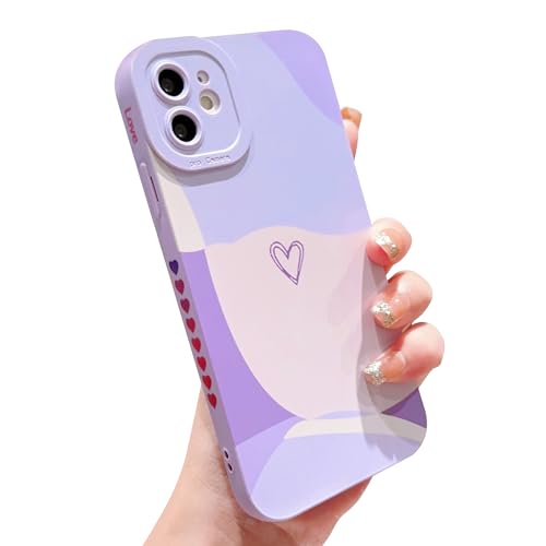 HZYKDWD Kompatibel mit iPhone 12 Hülle,Süße Aesthetic Herz Kunst Muster Handyhülle Kameraschutz TPU stoßfeste Phone Case for iPhone 12 Damen Mädchen-Lila von HZYKDWD