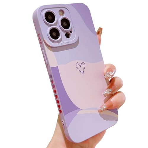 HZYKDWD Kompatibel mit iPhone 13 Pro Max Hülle,Süße Aesthetic Herz Kunst Muster Handyhülle Kameraschutz TPU stoßfeste Phone Case for iPhone 13 Pro Max Damen Mädchen-Lila von HZYKDWD