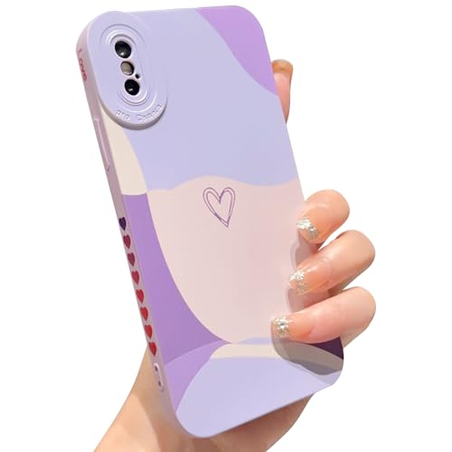 HZYKDWD Kompatibel mit iPhone XS Hülle,Süße Aesthetic Herz Kunst Muster Handyhülle Kameraschutz TPU stoßfeste Phone Case for iPhone XS Damen Mädchen-Lila von HZYKDWD