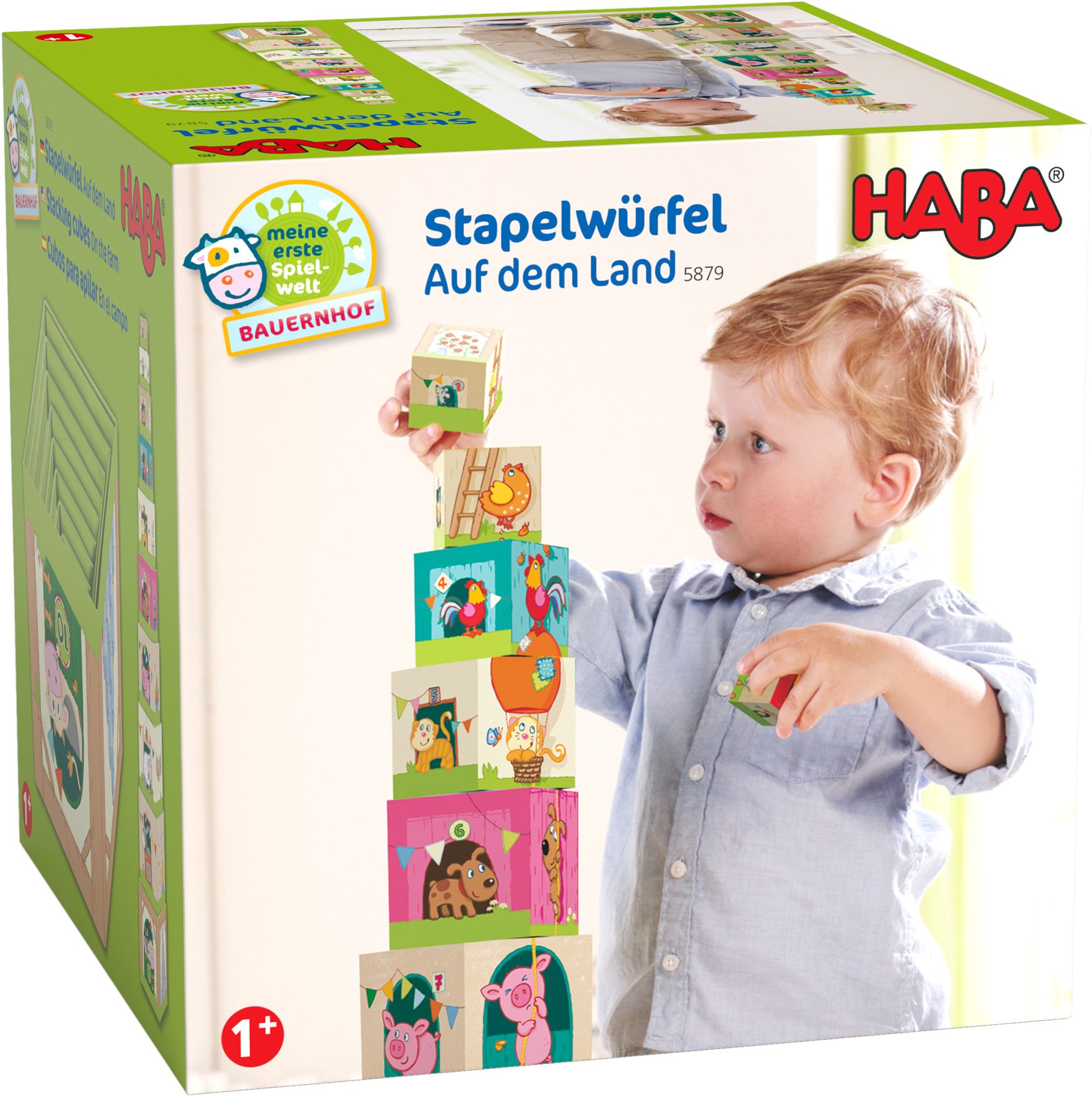 Stapelwürfel Auf dem Land, lustiges Stapelspiel aus stabilem Karton, BPA-frei, Turm mit niedlichen Bauernhofmotiven von Haba